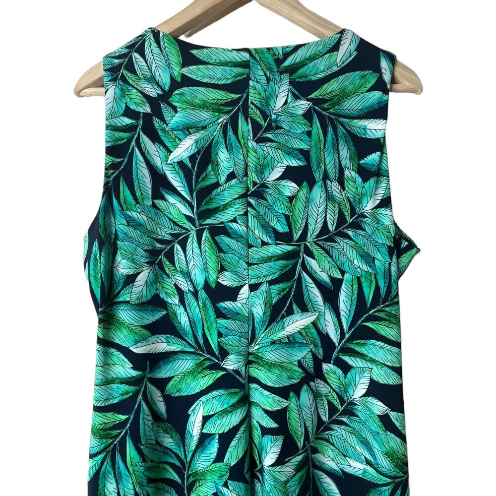 Tommy Hilfiger Tropical Leaf Print Shift Dress Sz 12 Crew Neck Sheath Midi Green - Picture 5 of 12